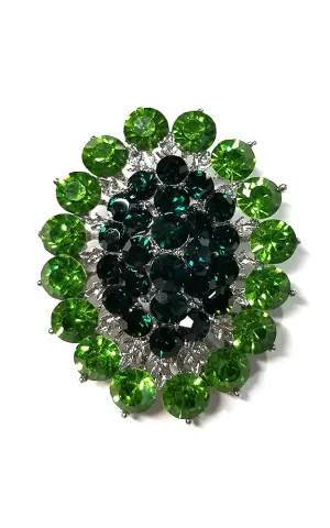 0640 Emerald Green crystal cluster oval brooch