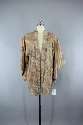 1960s Vintage Silk Haori Kimono Jacket Cardigan / Brown Tan Ombre Shibori