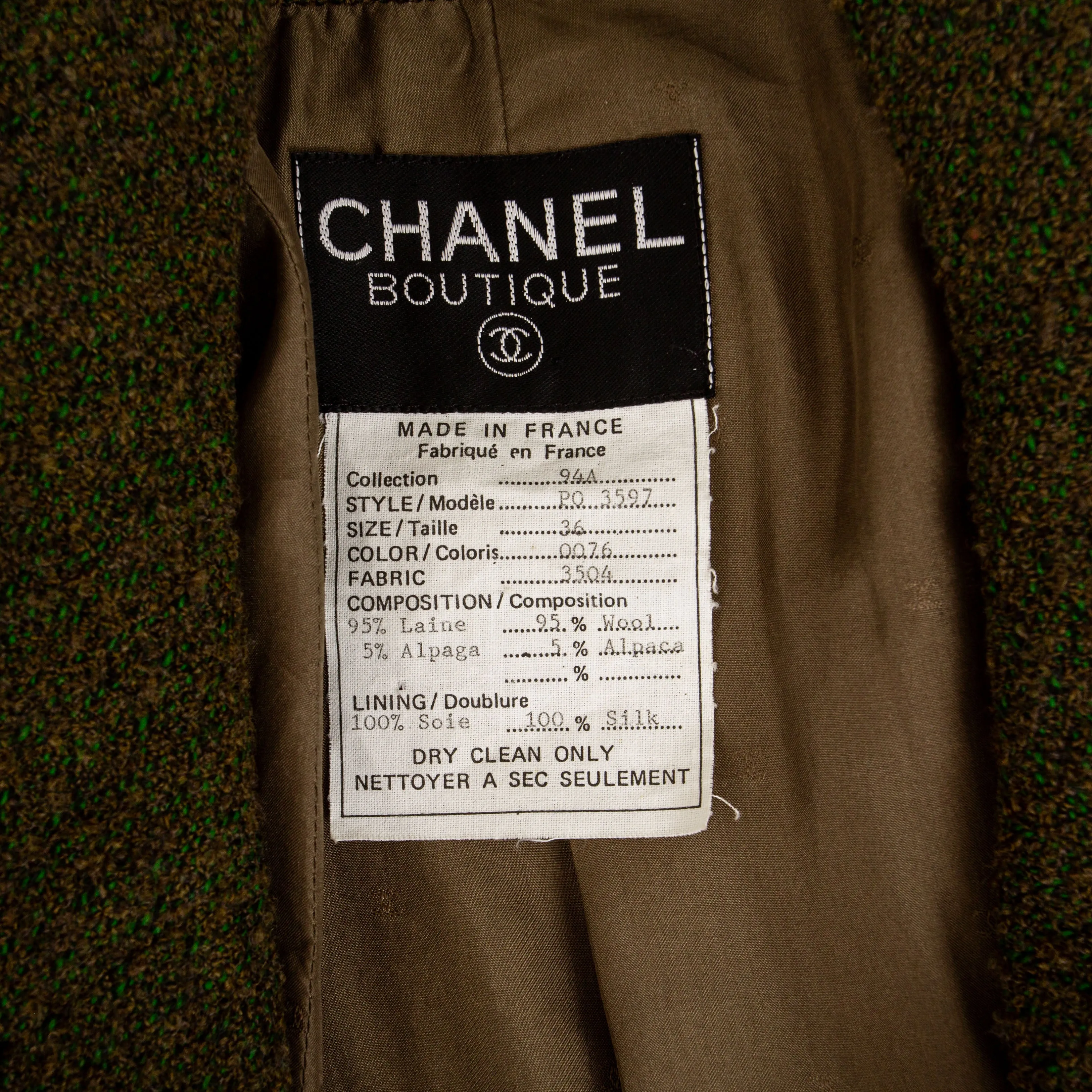 1994 Green Tweed CC Button Jacket