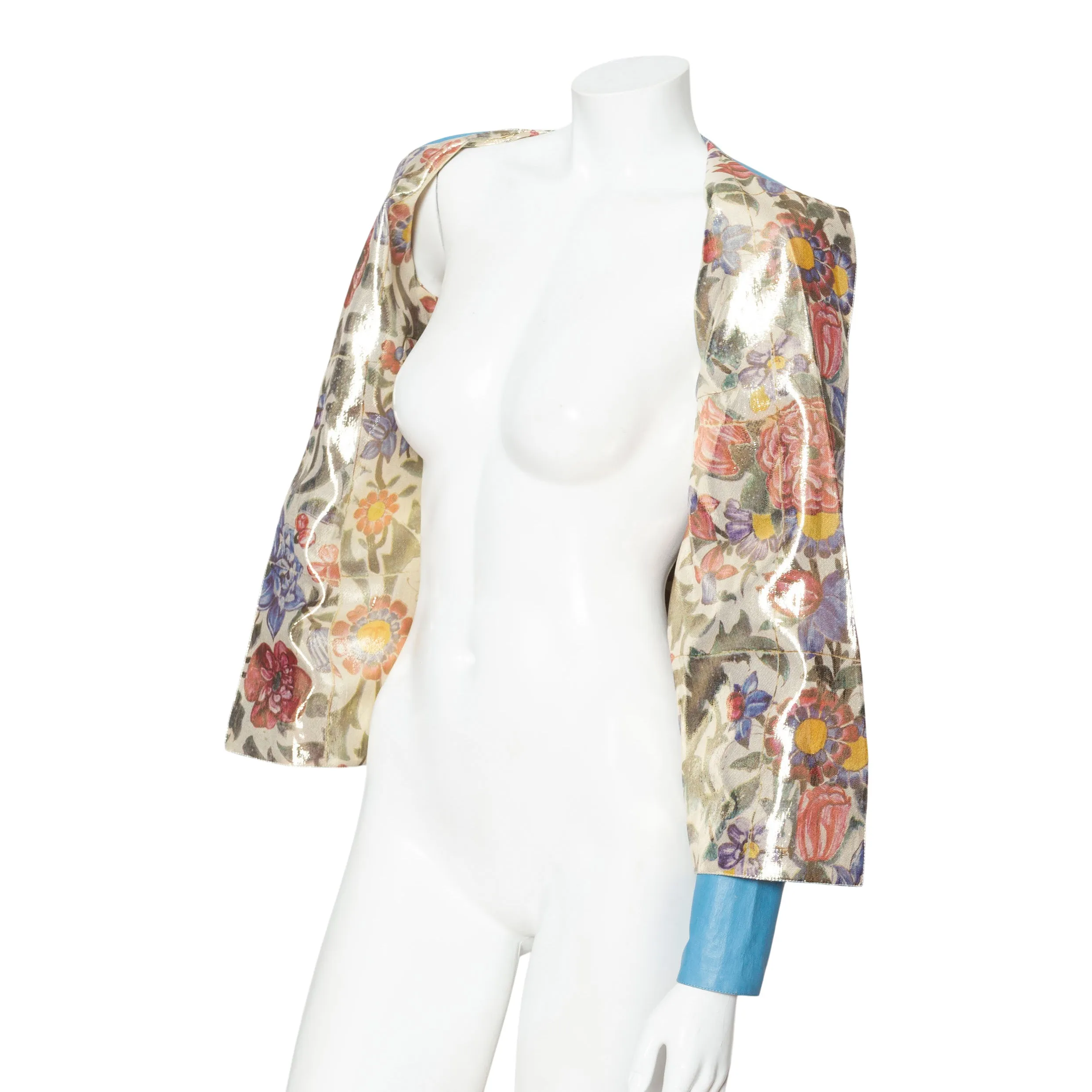 2015 Blue Lambskin and Floral Lurex Jacket