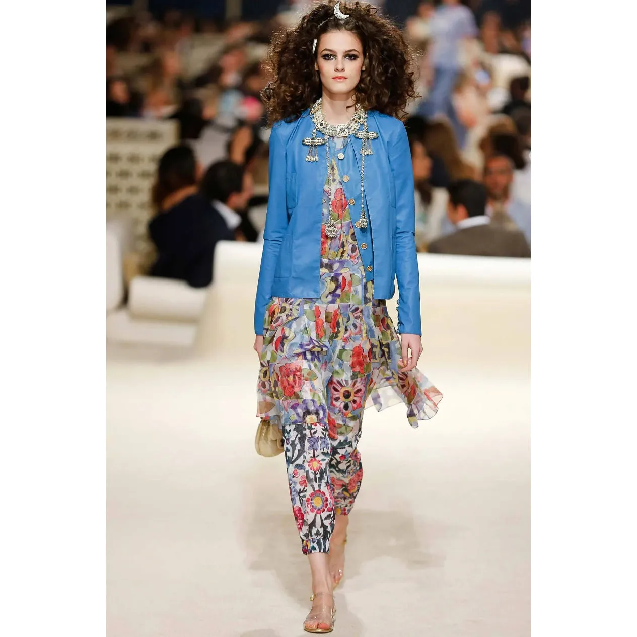 2015 Blue Lambskin and Floral Lurex Jacket