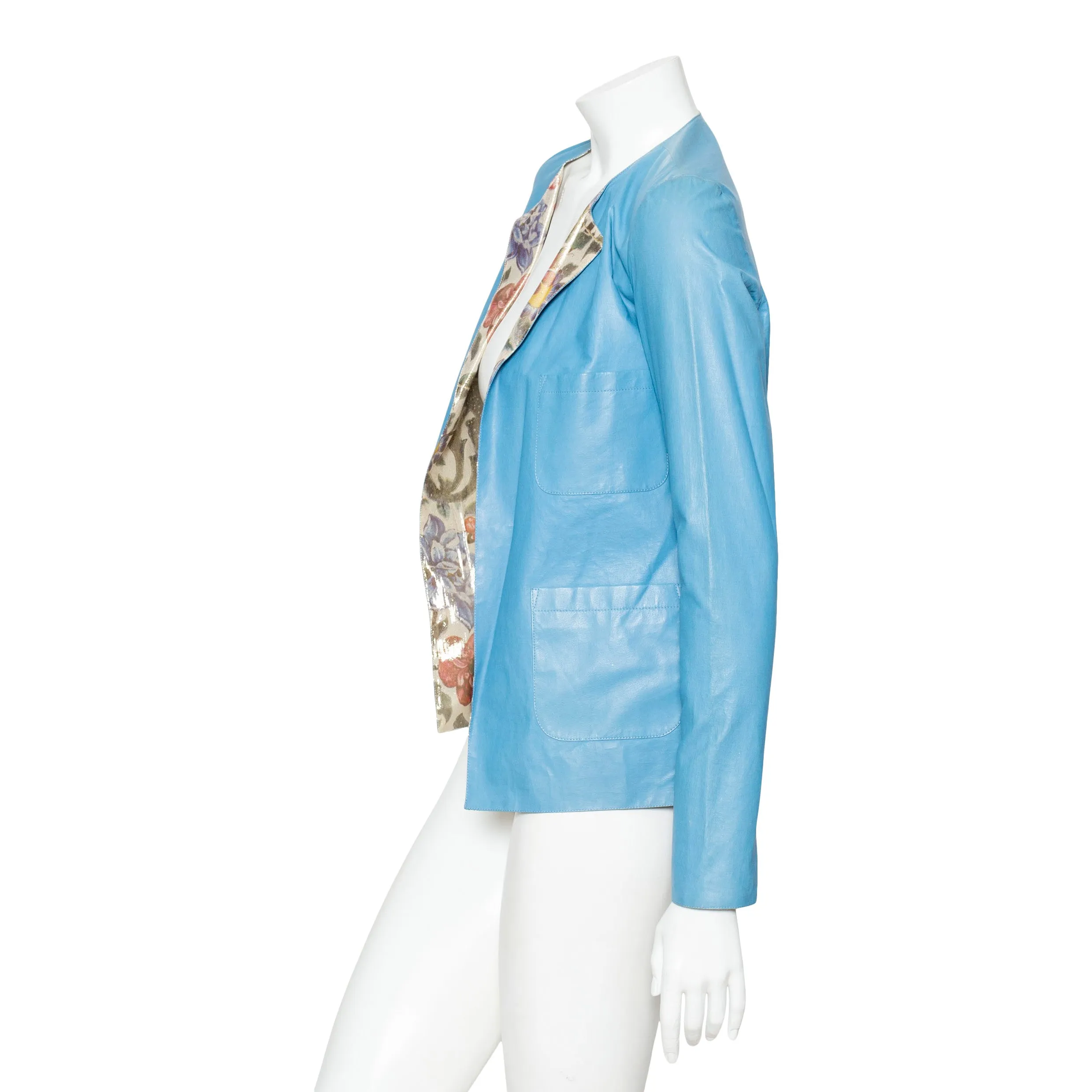 2015 Blue Lambskin and Floral Lurex Jacket