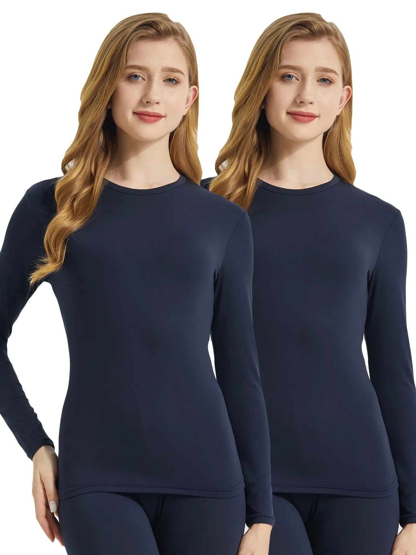 2PCS Womens Ultra-Soft Thermal Underwear Set - Warm & Stretchy Seamless Long Sleeve Tops, Premium Winter Lingerie with Sleek Round Neckline