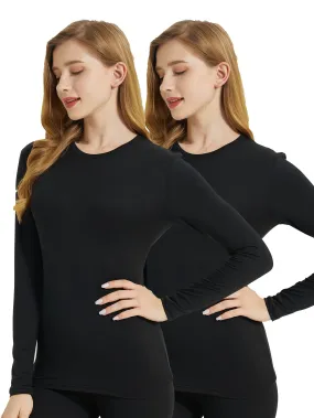 2PCS Womens Ultra-Soft Thermal Underwear Set - Warm & Stretchy Seamless Long Sleeve Tops, Premium Winter Lingerie with Sleek Round Neckline