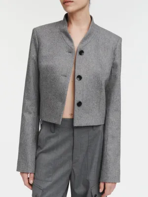 3 Button Cropped Blazer in Charcoal Melange