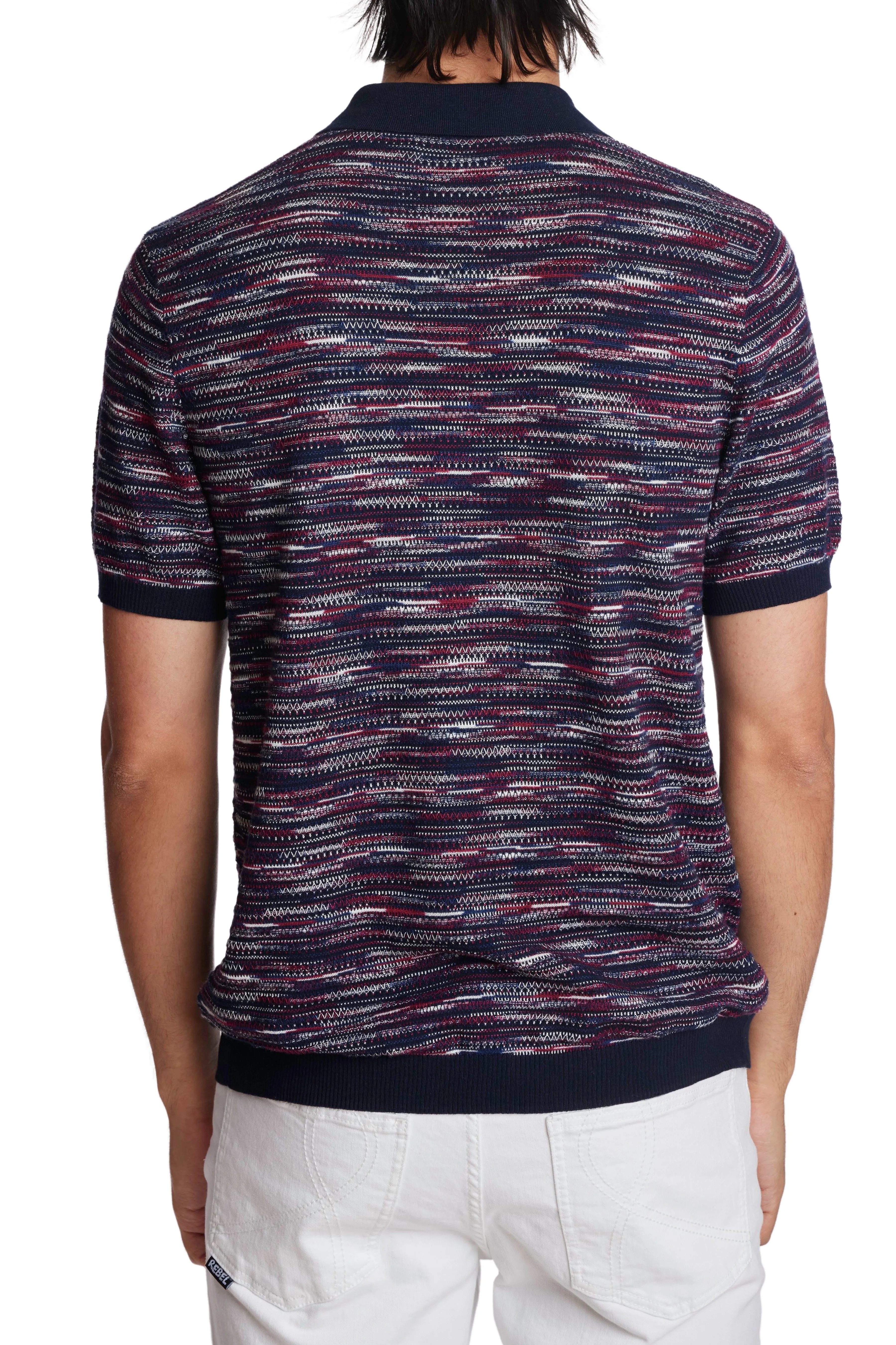 3 Button Knitted Polo - Red White Navy Multi