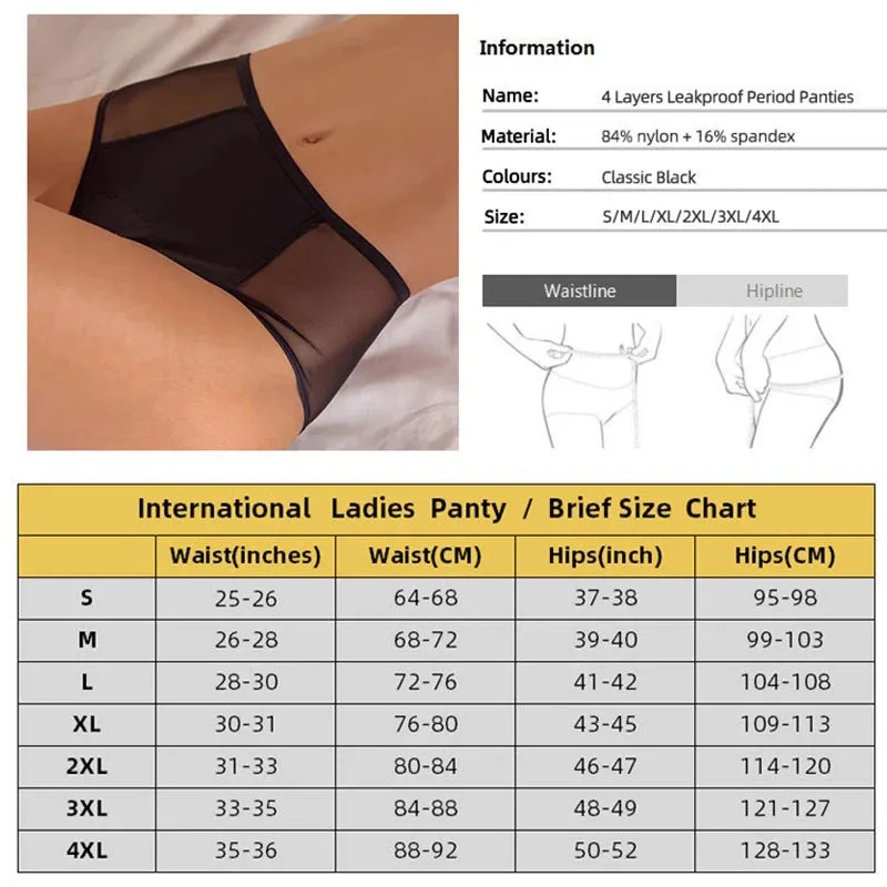 3PCS Women Washable Incontinence Underwear Hollow Out Leakproof High Waist Brief