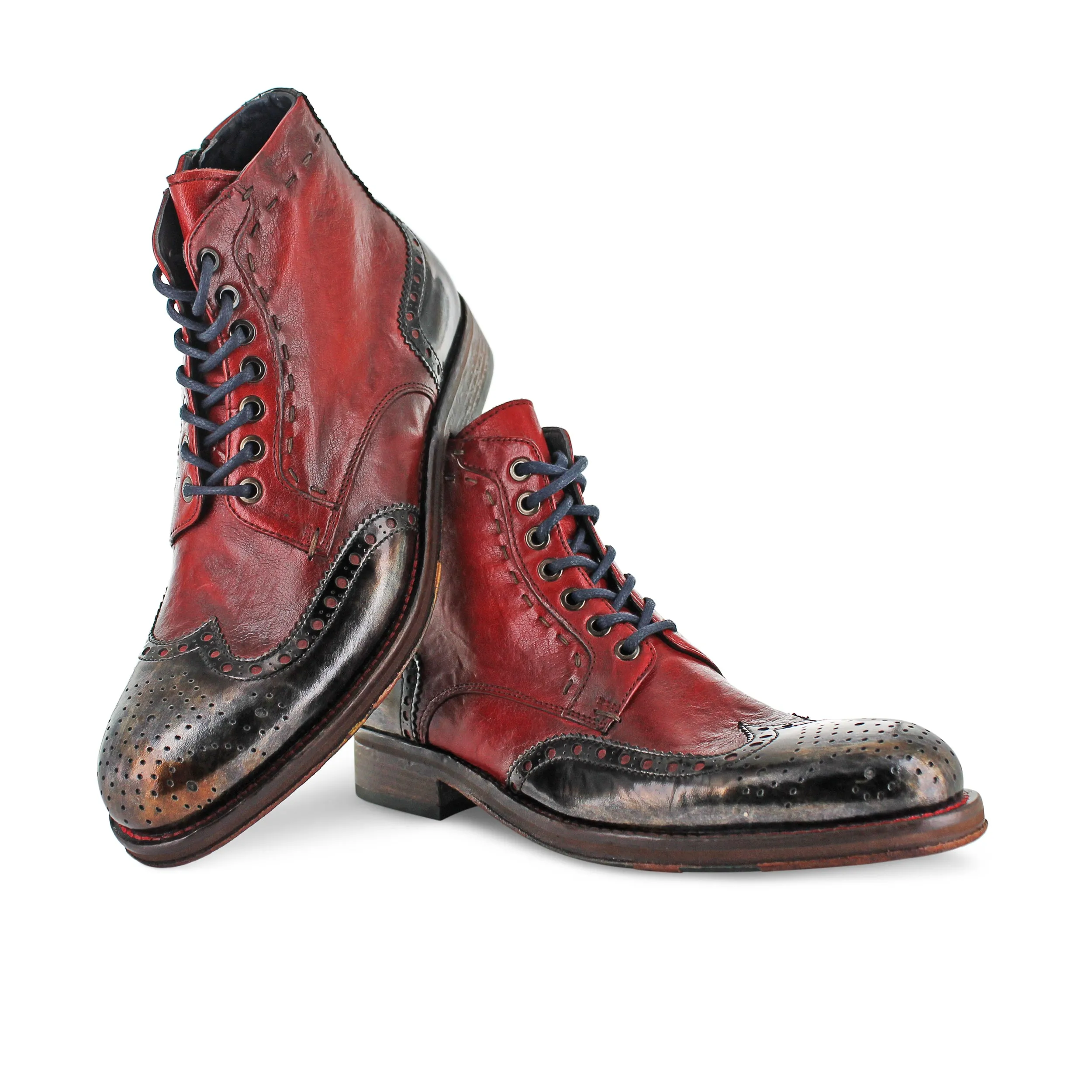 6320 - Red Brogue Boot With Metallic Toe Cap