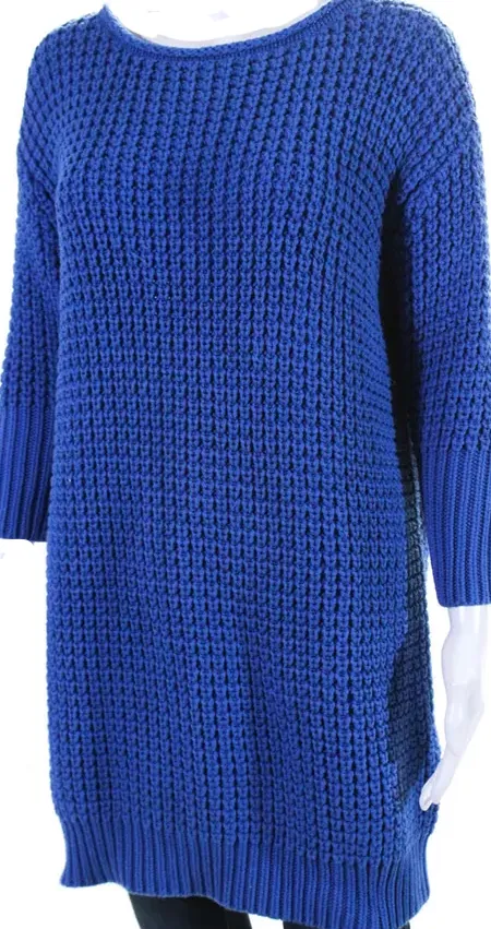 ACNE Studios Sweden. Blue Cotton 3/4 Sleeve Chunky Knit Sweater Dress/Tunic