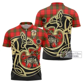 Adair Tartan Zipper Polo Shirt with Family Crest Celtic Wolf Style