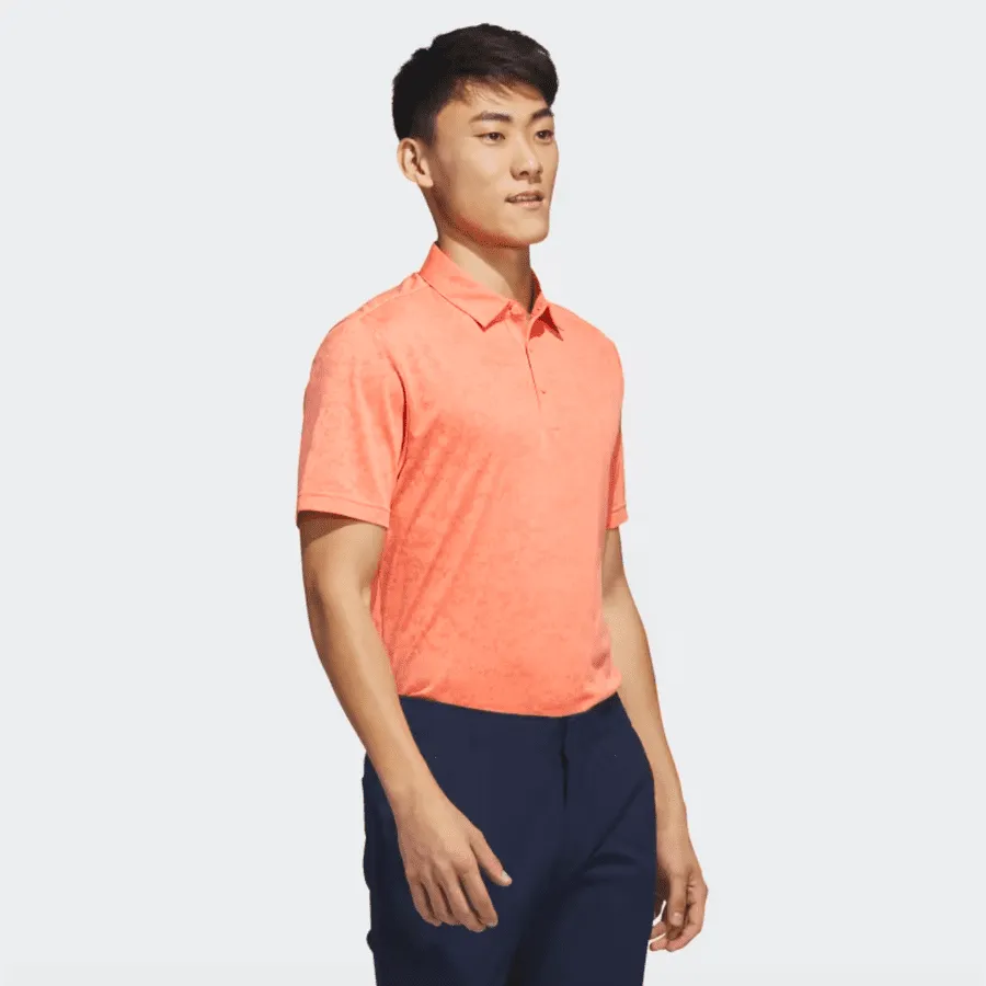 Adidas Textured Jacquard Golf Polo Shirt - Orange