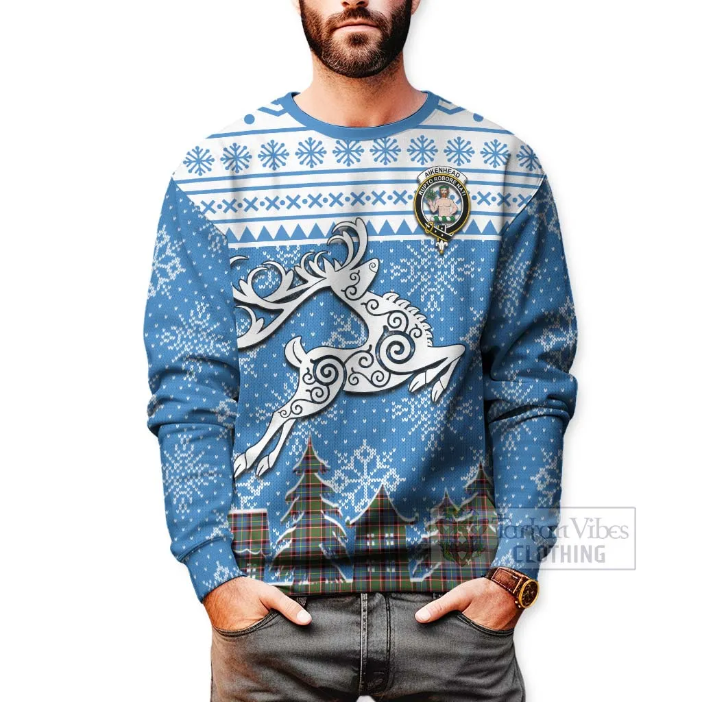 Aikenhead Clan Christmas Sweatshirt Celtic Reindeer Style