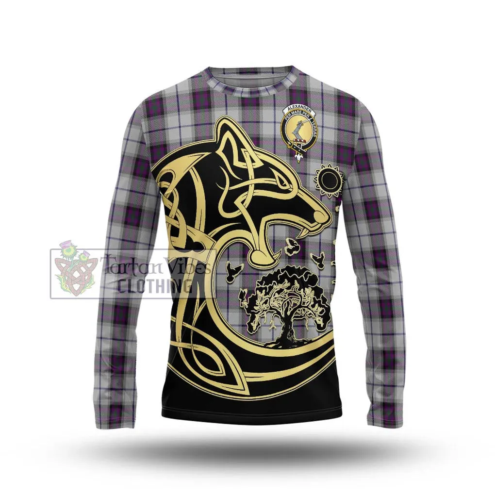 Alexander of Menstry Dress Tartan Long Sleeve T-Shirt with Family Crest Celtic Wolf Style