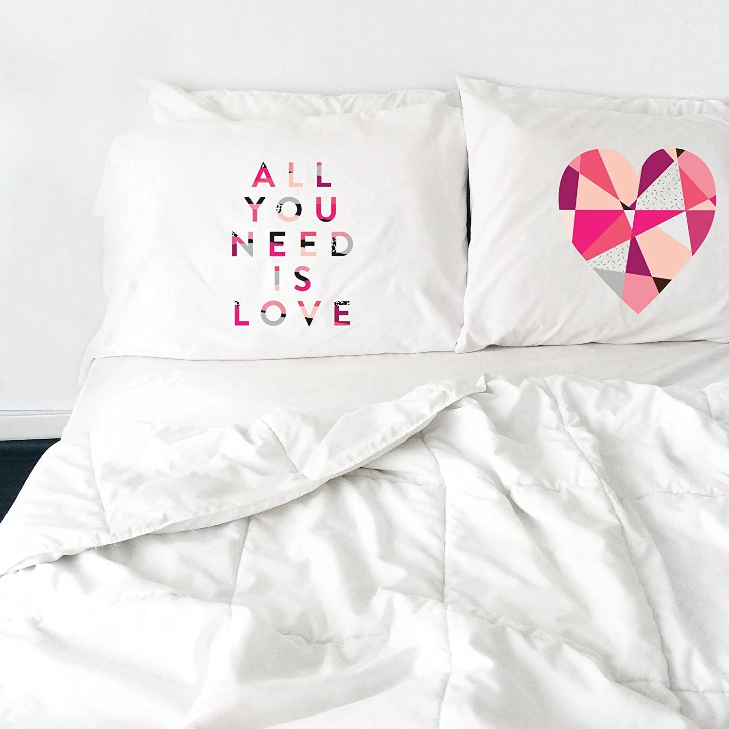 All You Need is Love Heart Pillowcase Set (Two 20x30 Standard Pillow Case) I Miss You Gifts for Her