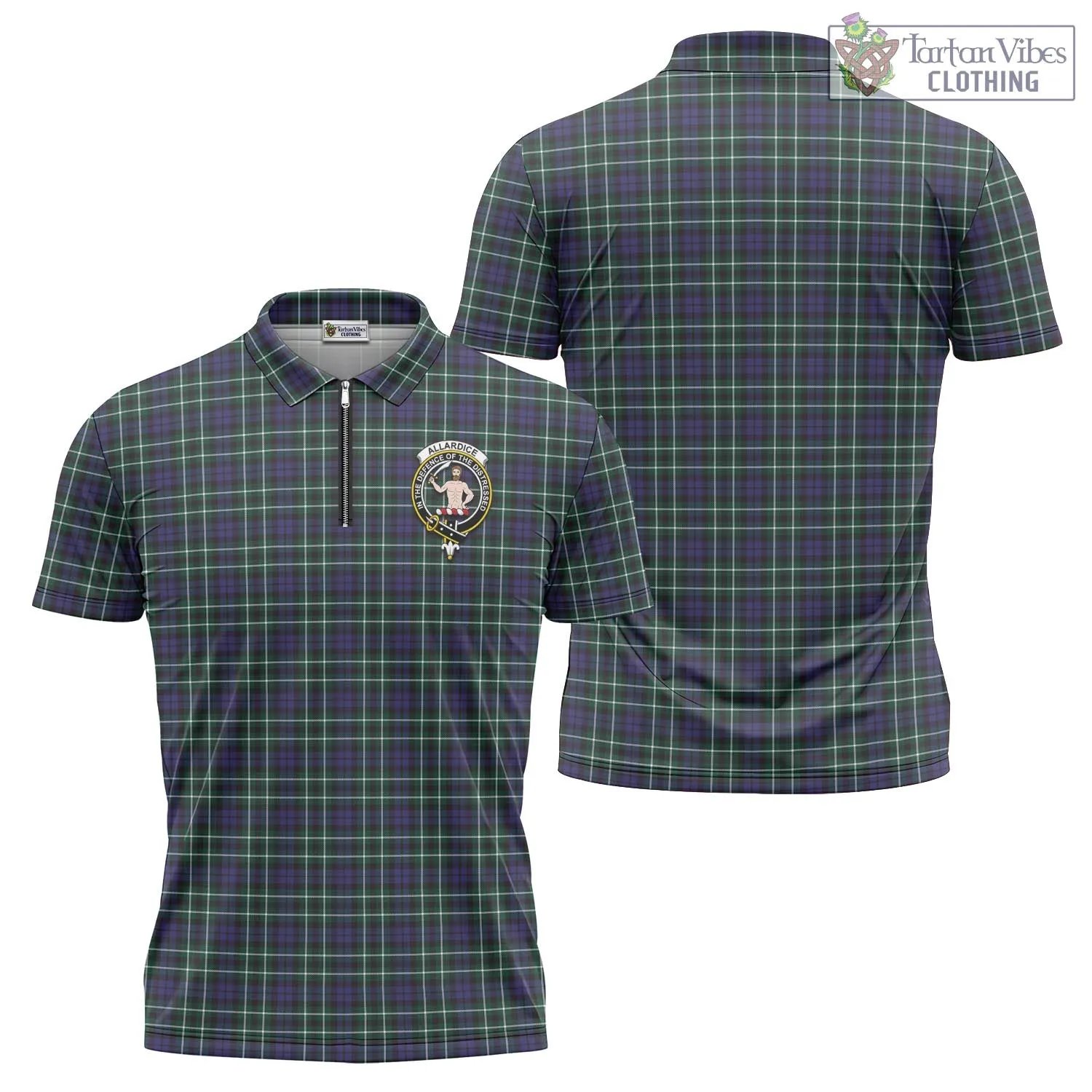 Allardice Tartan Zipper Polo Shirt with Family Crest