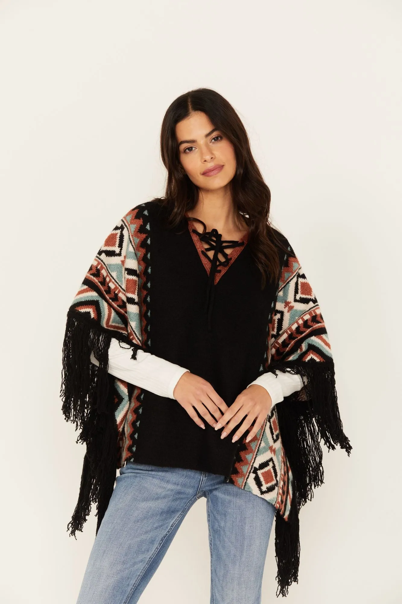 Alma Southwestern Poncho Sweater