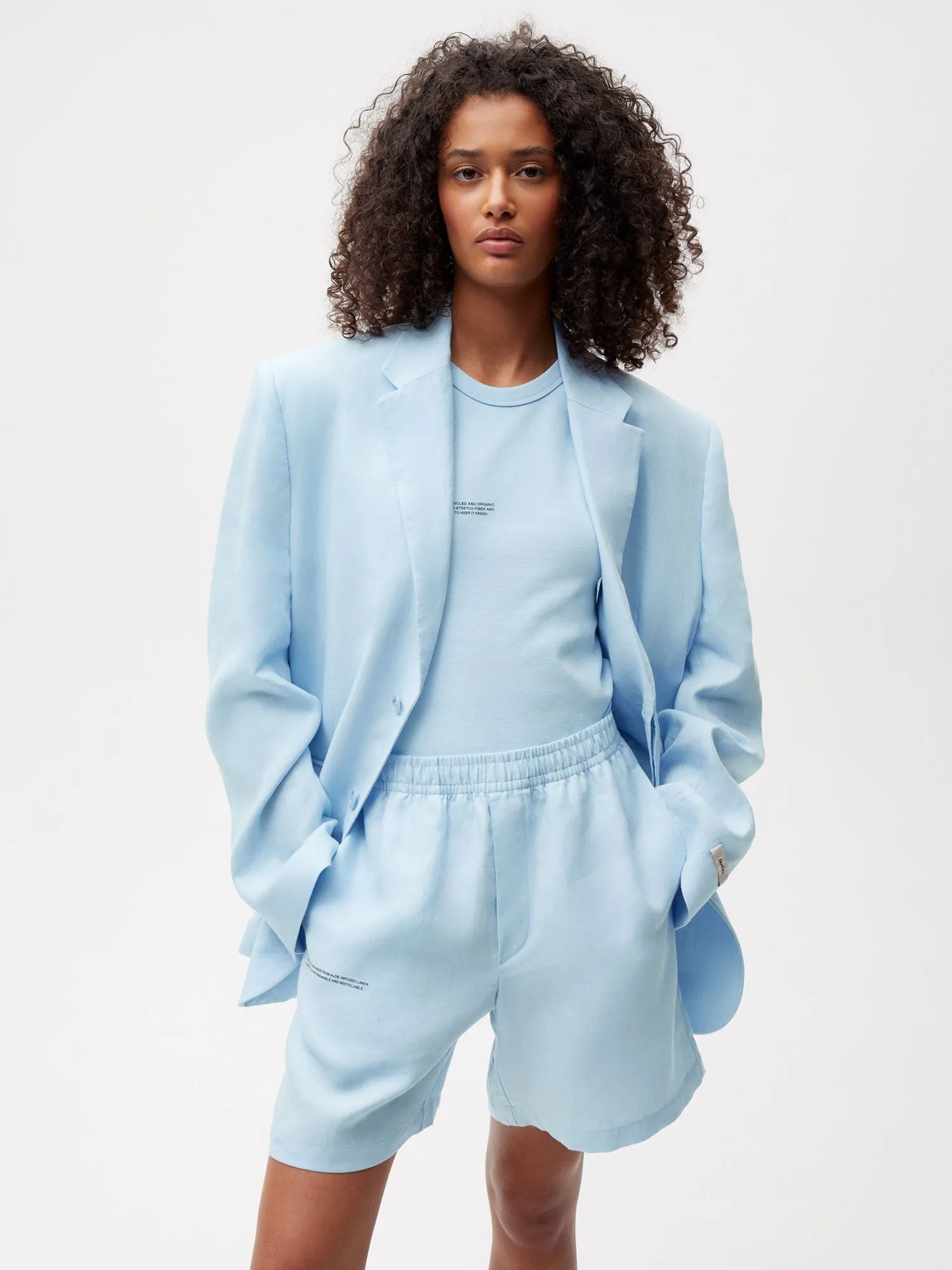 Aloe Linen Tailored Blazer—baby blue