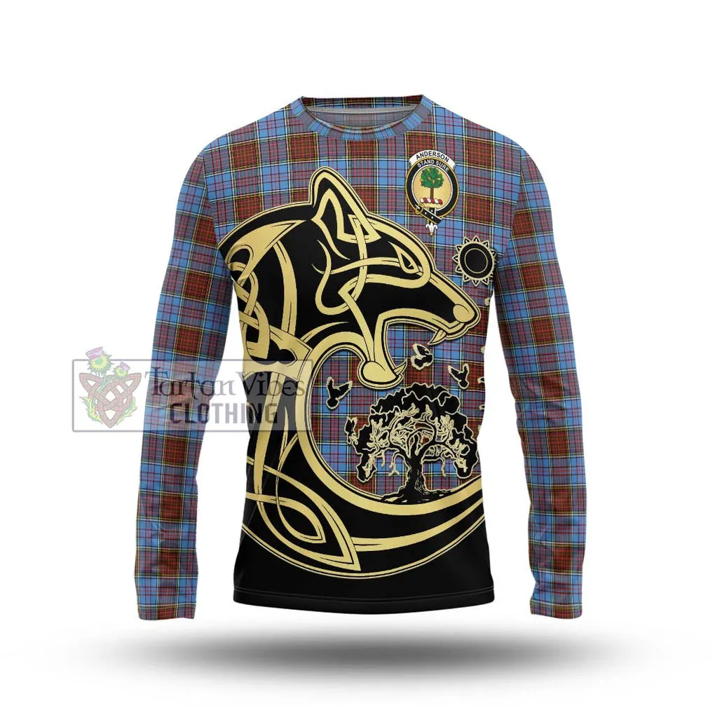 Anderson Modern Tartan Long Sleeve T-Shirt with Family Crest Celtic Wolf Style