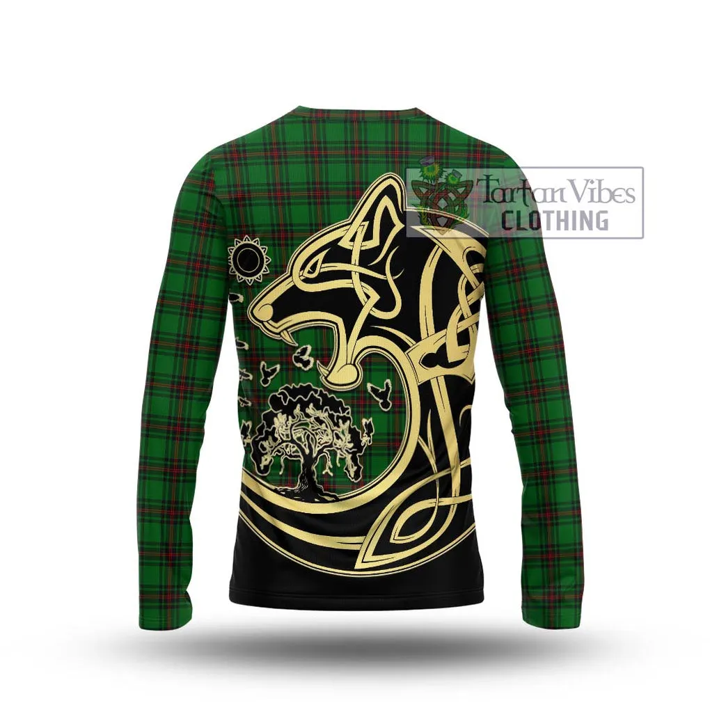 Anstruther Tartan Long Sleeve T-Shirt with Family Crest Celtic Wolf Style