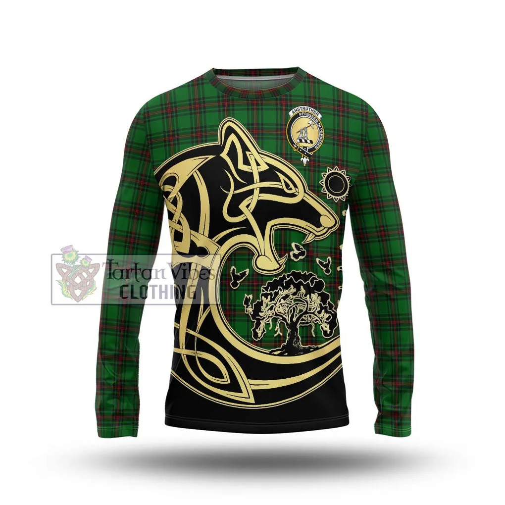 Anstruther Tartan Long Sleeve T-Shirt with Family Crest Celtic Wolf Style