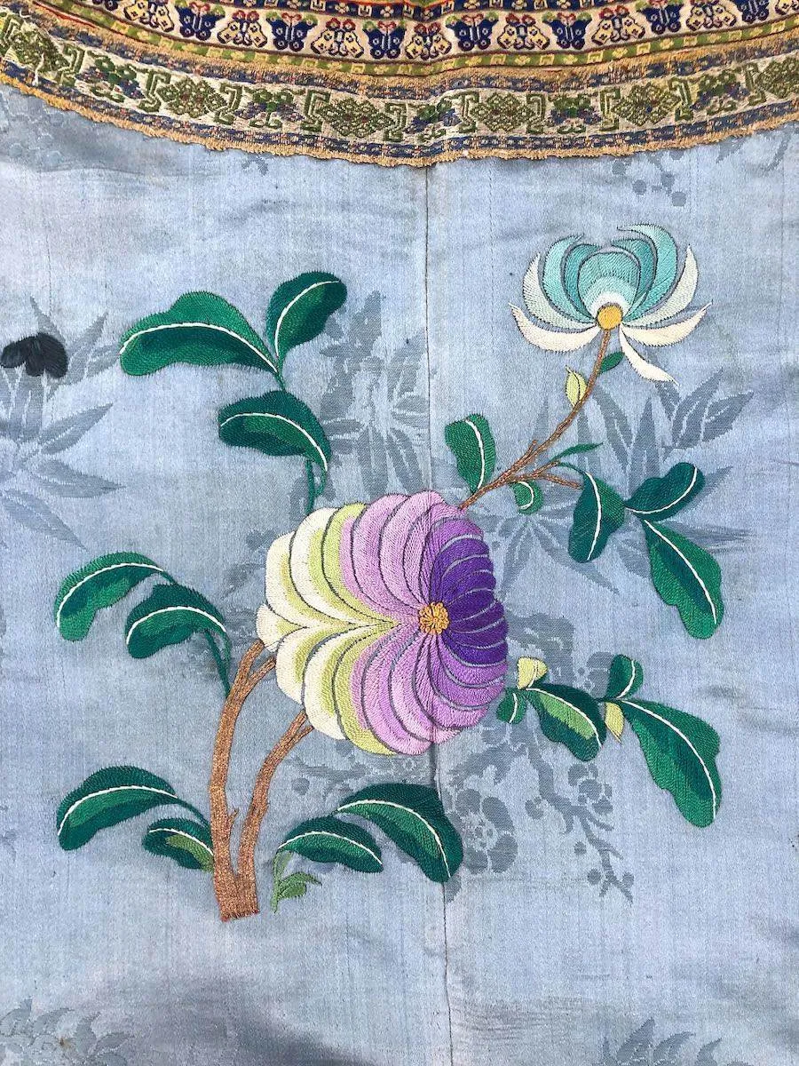 Antique Chinese Blue Silk Embroidered Court Robe