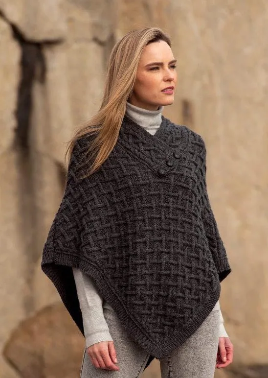 Aran Super Soft Merino Wool Poncho | Charcoal