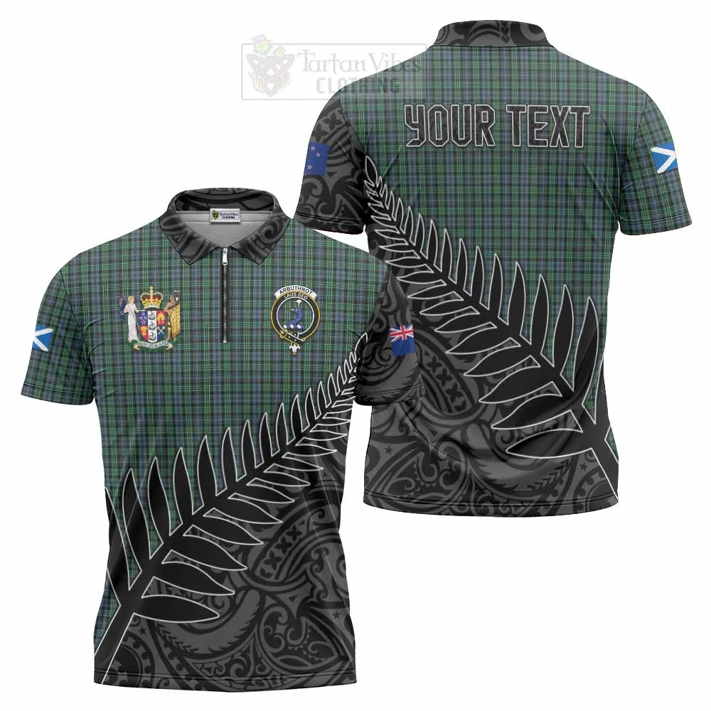 Arbuthnot Crest Tartan Zipper Polo Shirt with New Zealand Silver Fern Half Style