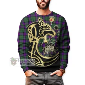 Armstrong Modern Tartan Sweatshirt with Family Crest Celtic Wolf Style