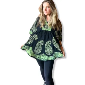 Artemis Batik Poncho Top - Green/Black