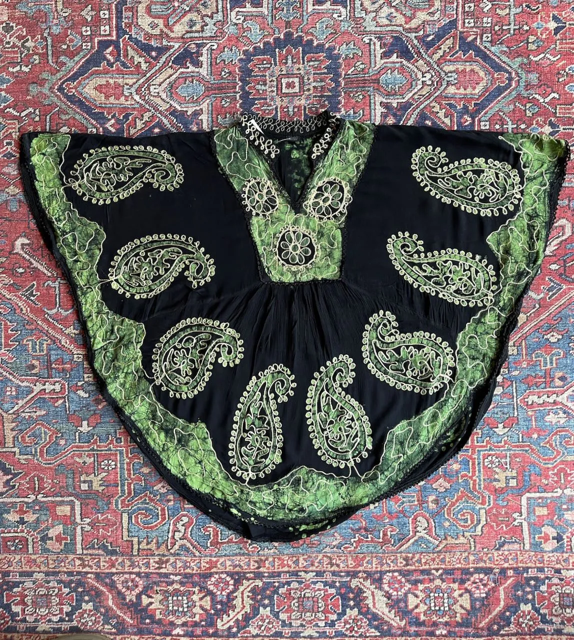 Artemis Batik Poncho Top - Green/Black