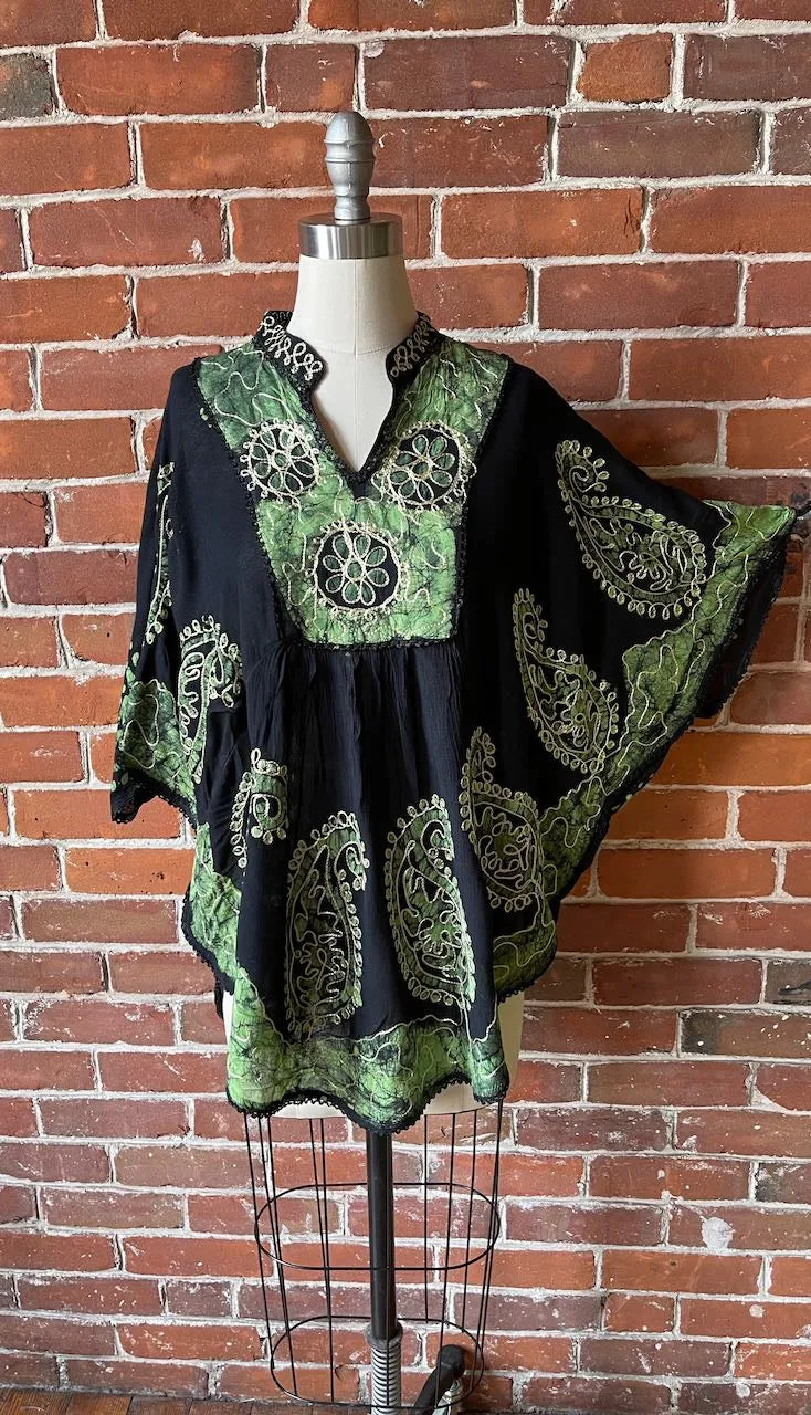 Artemis Batik Poncho Top - Green/Black