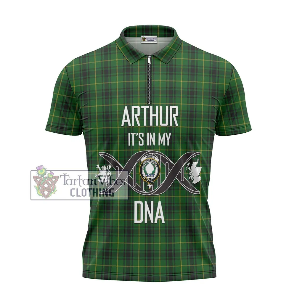 Arthur Tartan Zipper Polo Shirt with Family Crest DNA In Me Style