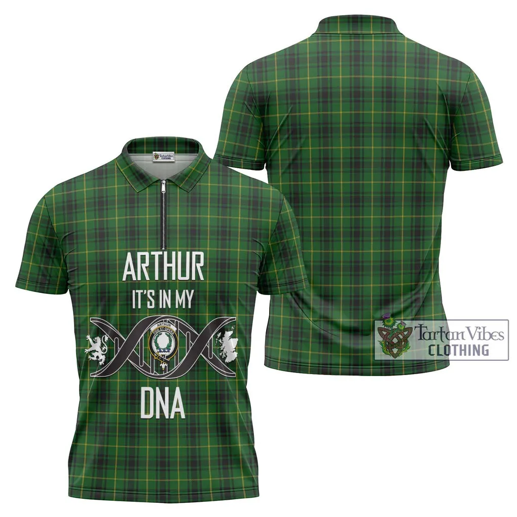 Arthur Tartan Zipper Polo Shirt with Family Crest DNA In Me Style