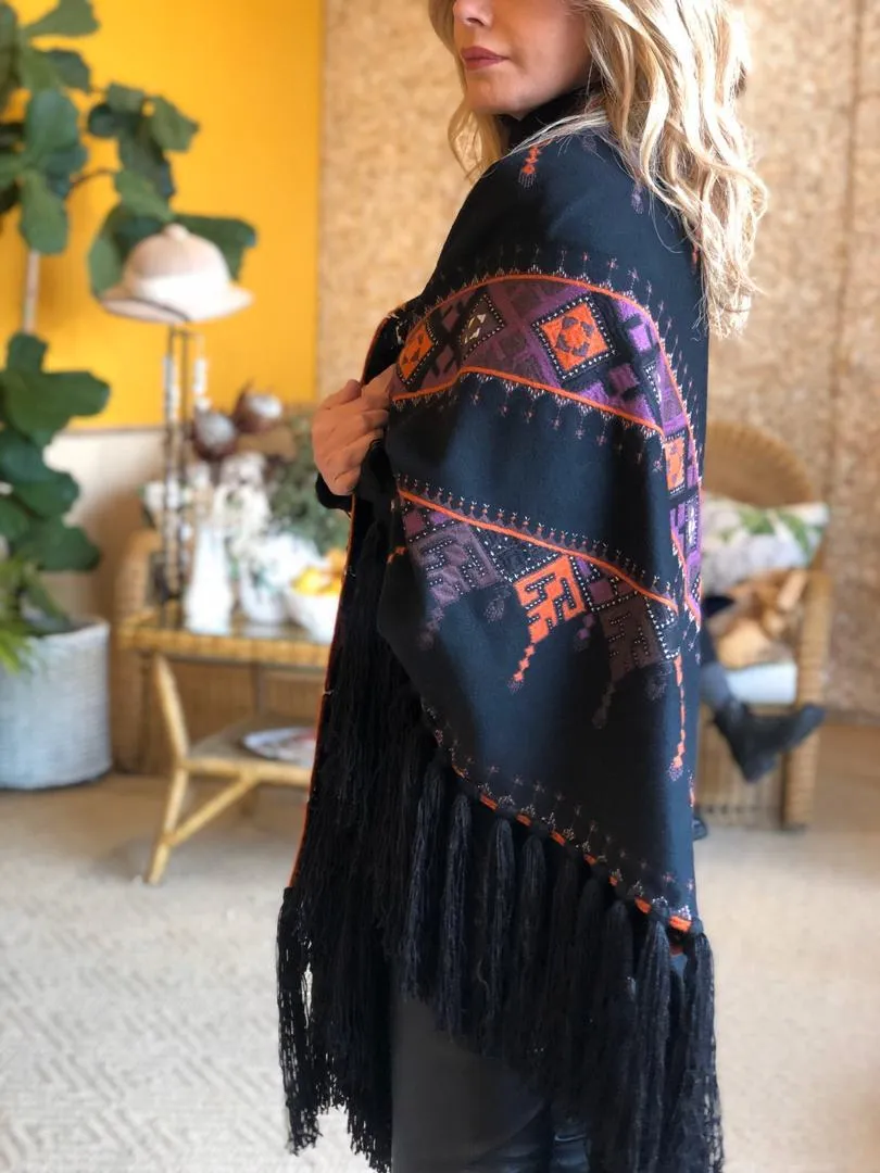 Aspen Poncho - Brick & Purple