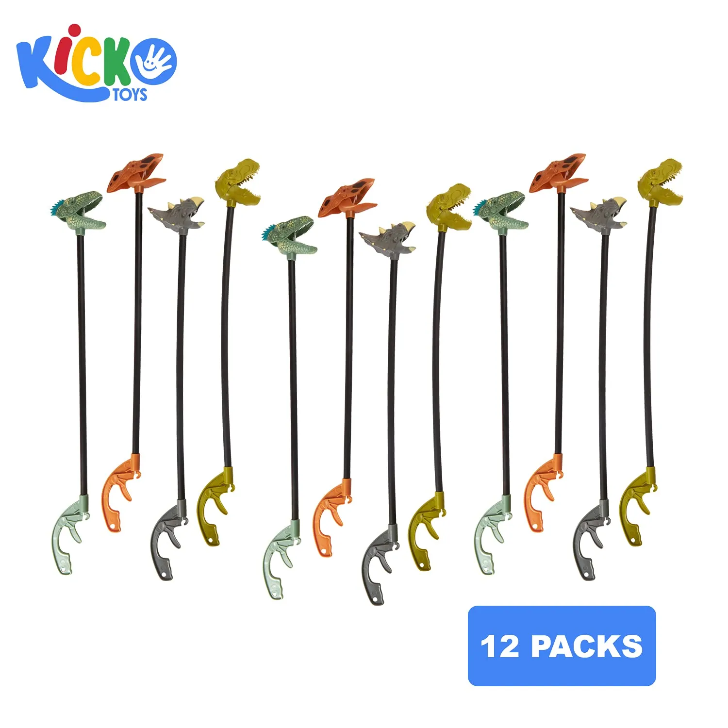 Assorted Dinosaur Grabbers - Pack of 12 Long Reach Grabbing Tool for Kids and Adults - 20