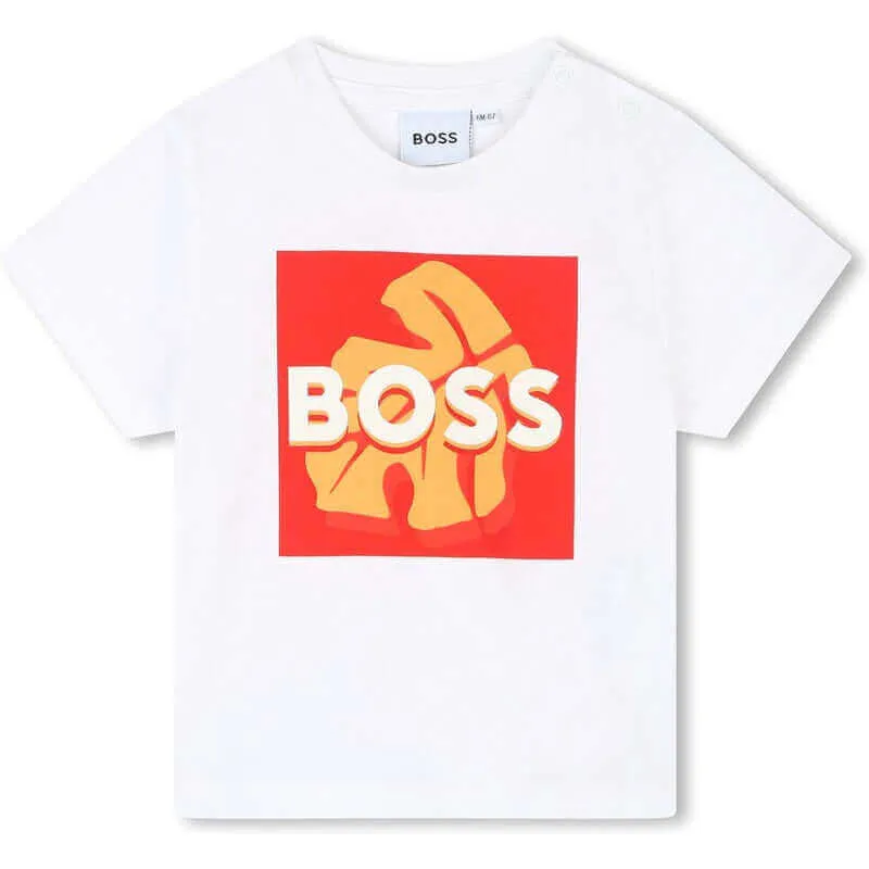 Baby Boys Orange Leaf Logo Print T-Shirt