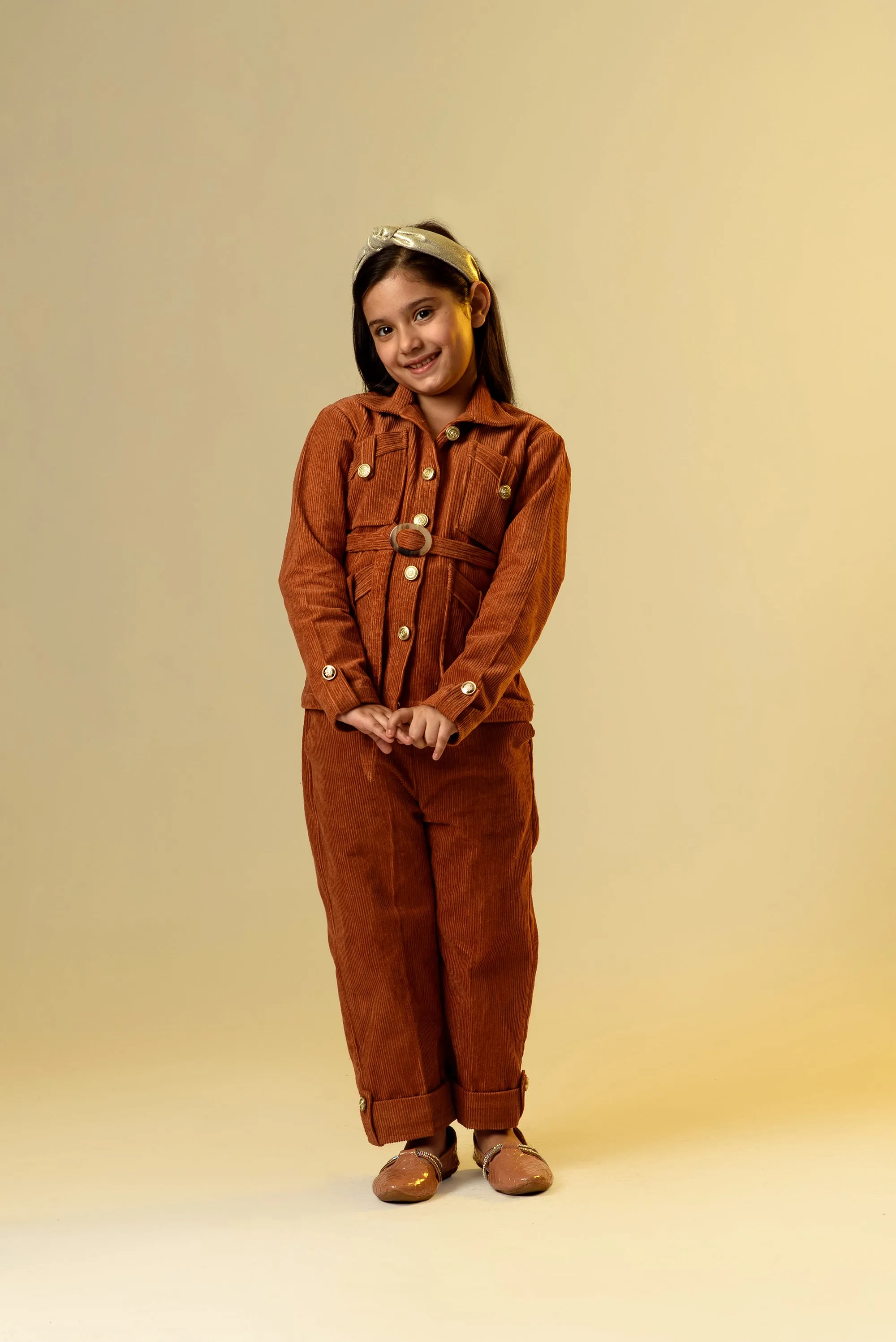 Backwood Radiance- Organic Corduroy Shirt & Trousers With Belt For Girls