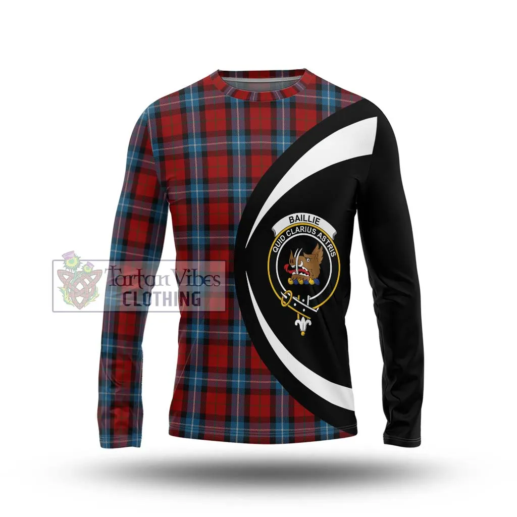 Baillie of Polkemmet Red Tartan Long Sleeve T-Shirt with Family Crest Circle Style