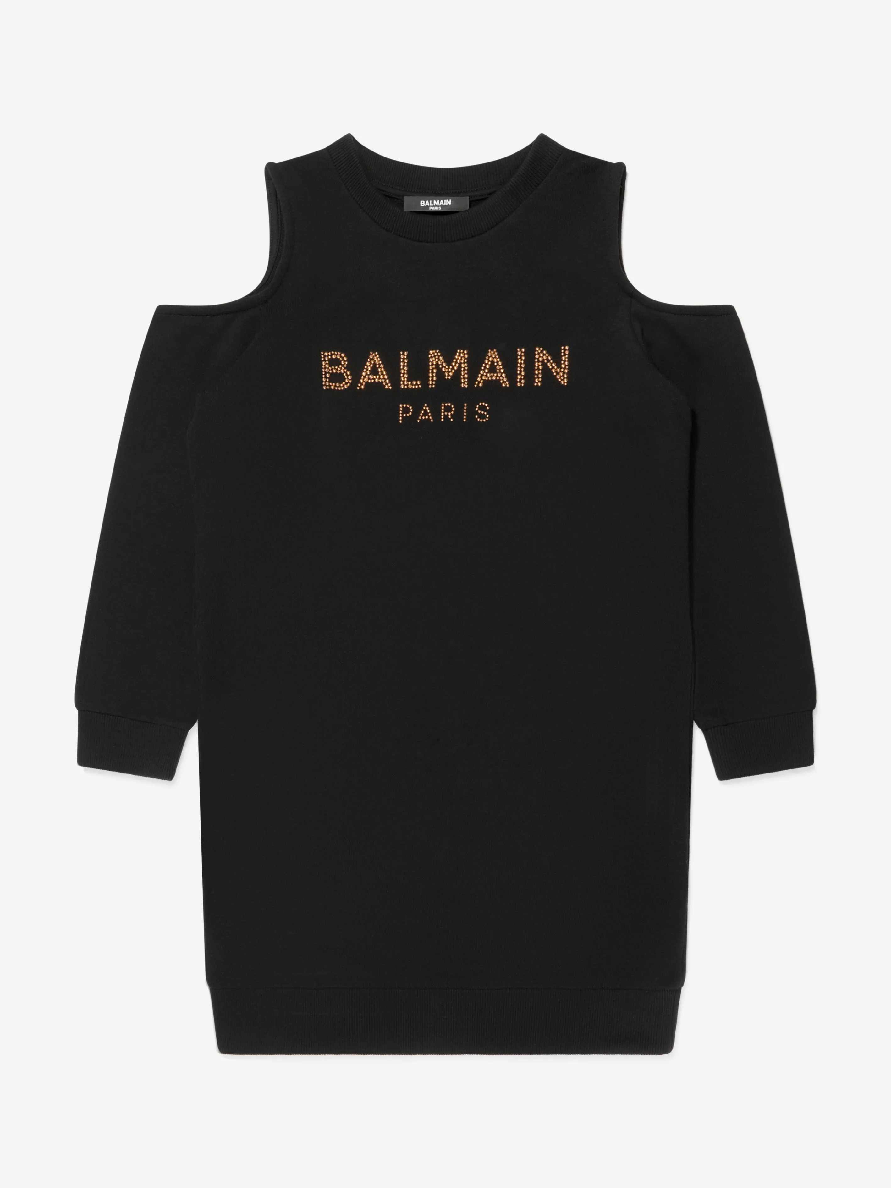 Balmain Girls Cotton Branded Open Shoulder Dress