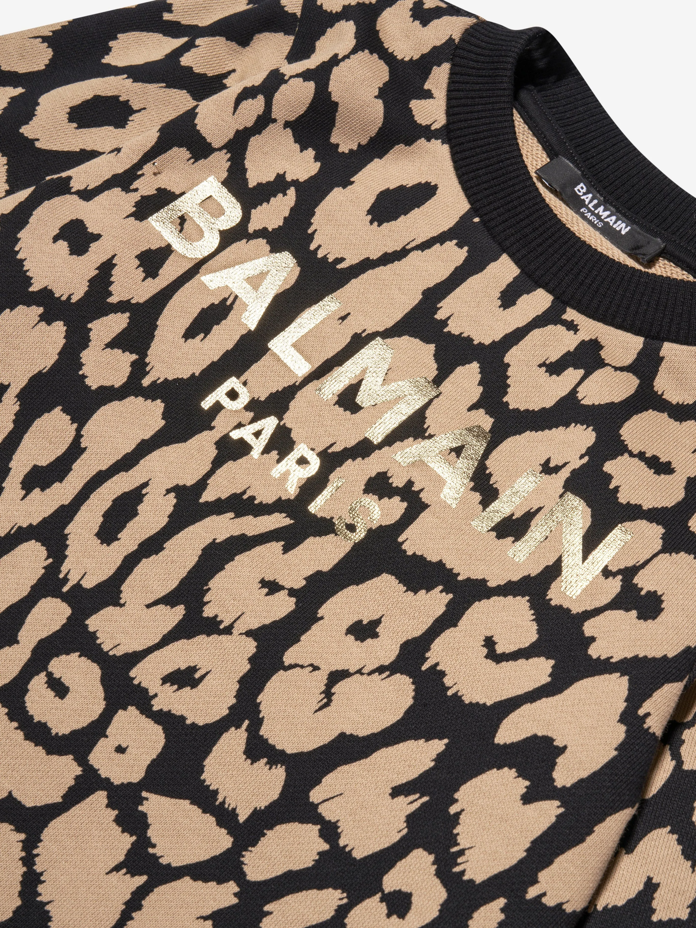 Balmain Girls Leopard Sweater Dress in Brown