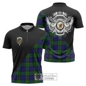 Bannatyne Tartan Zipper Polo Shirt with Family Crest and Military Logo Style