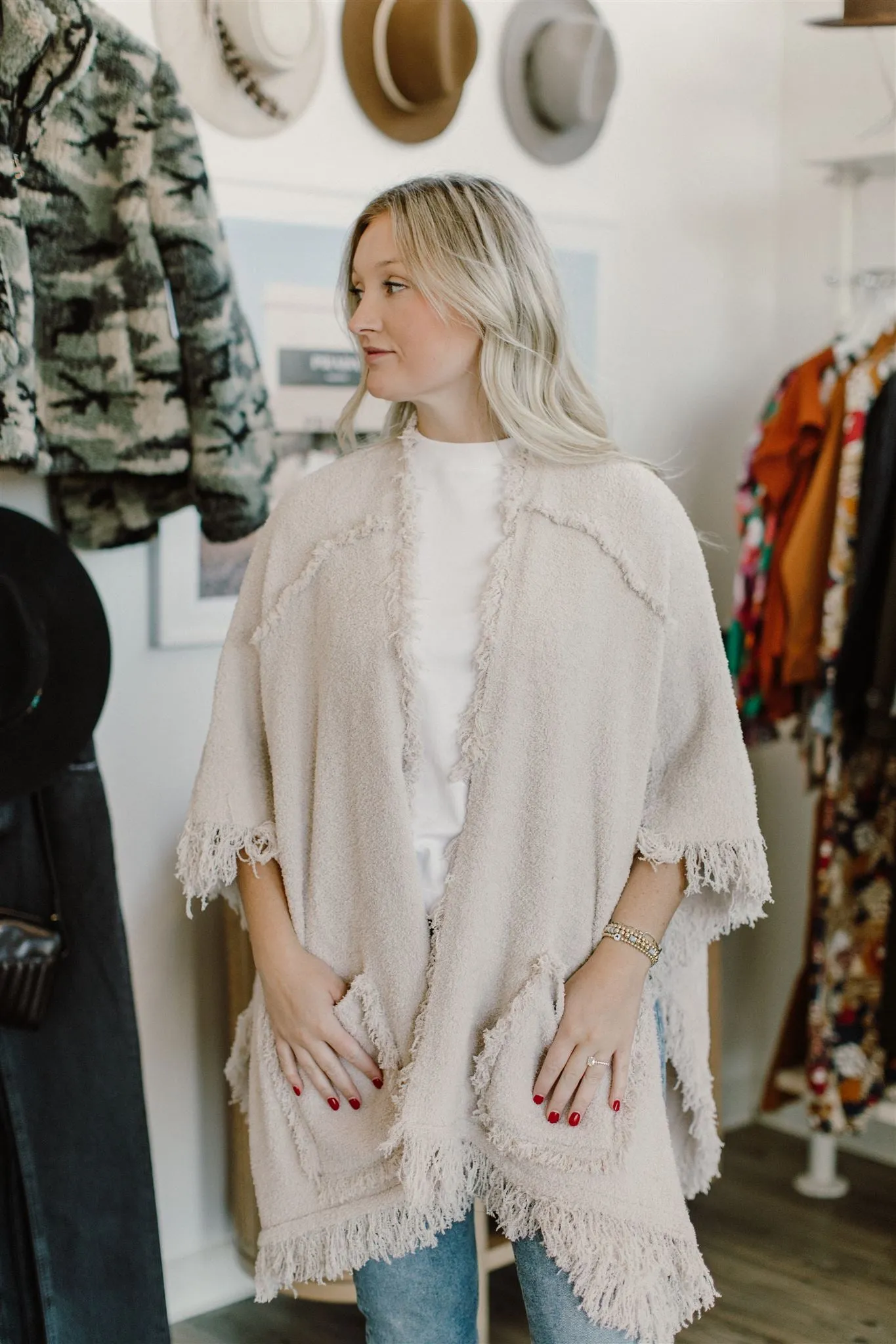 Barefoot Dreams - CozyChic Fringe Poncho in Stone