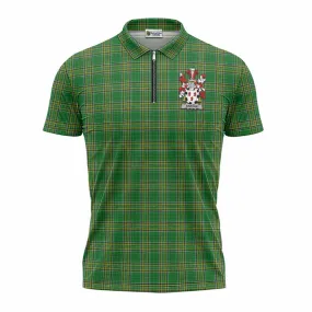 Barran Irish Clan Tartan Zipper Polo Shirt with Coat of Arms