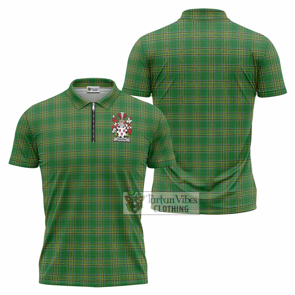 Barran Irish Clan Tartan Zipper Polo Shirt with Coat of Arms