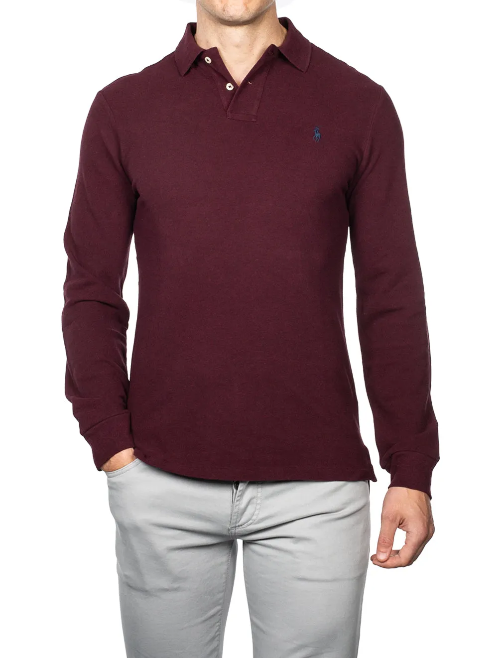 Basic Mesh Long Sleeve Polo Dark Red