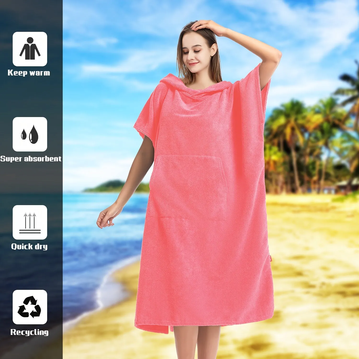 Beach Poncho:  Quick Dry Hooded Towel Robe