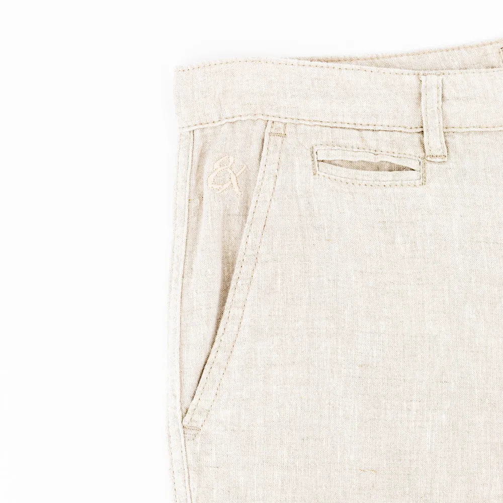 Beige Linen Slim Fit Shorts