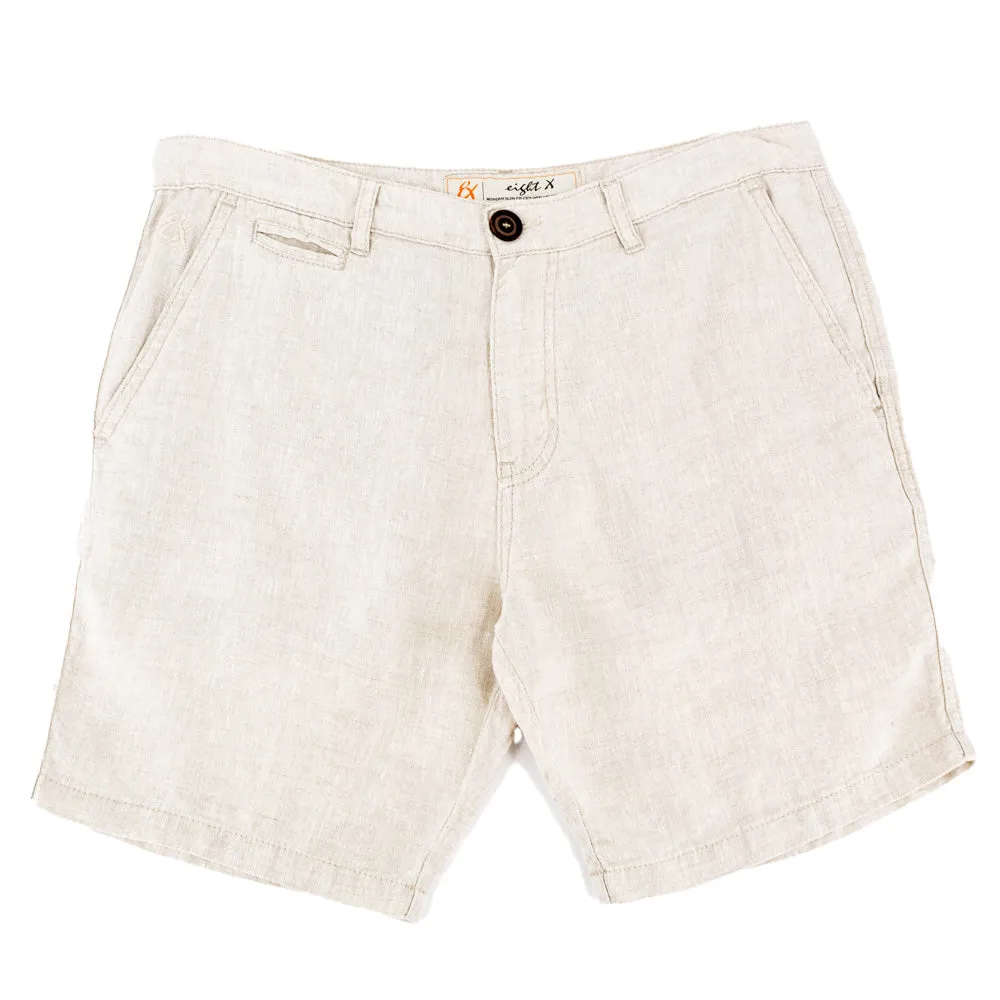 Beige Linen Slim Fit Shorts