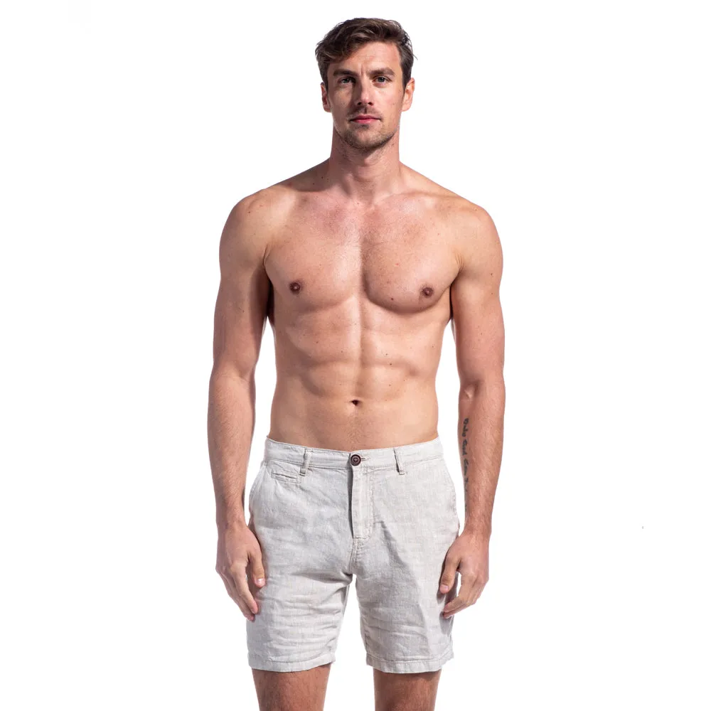 Beige Linen Slim Fit Shorts