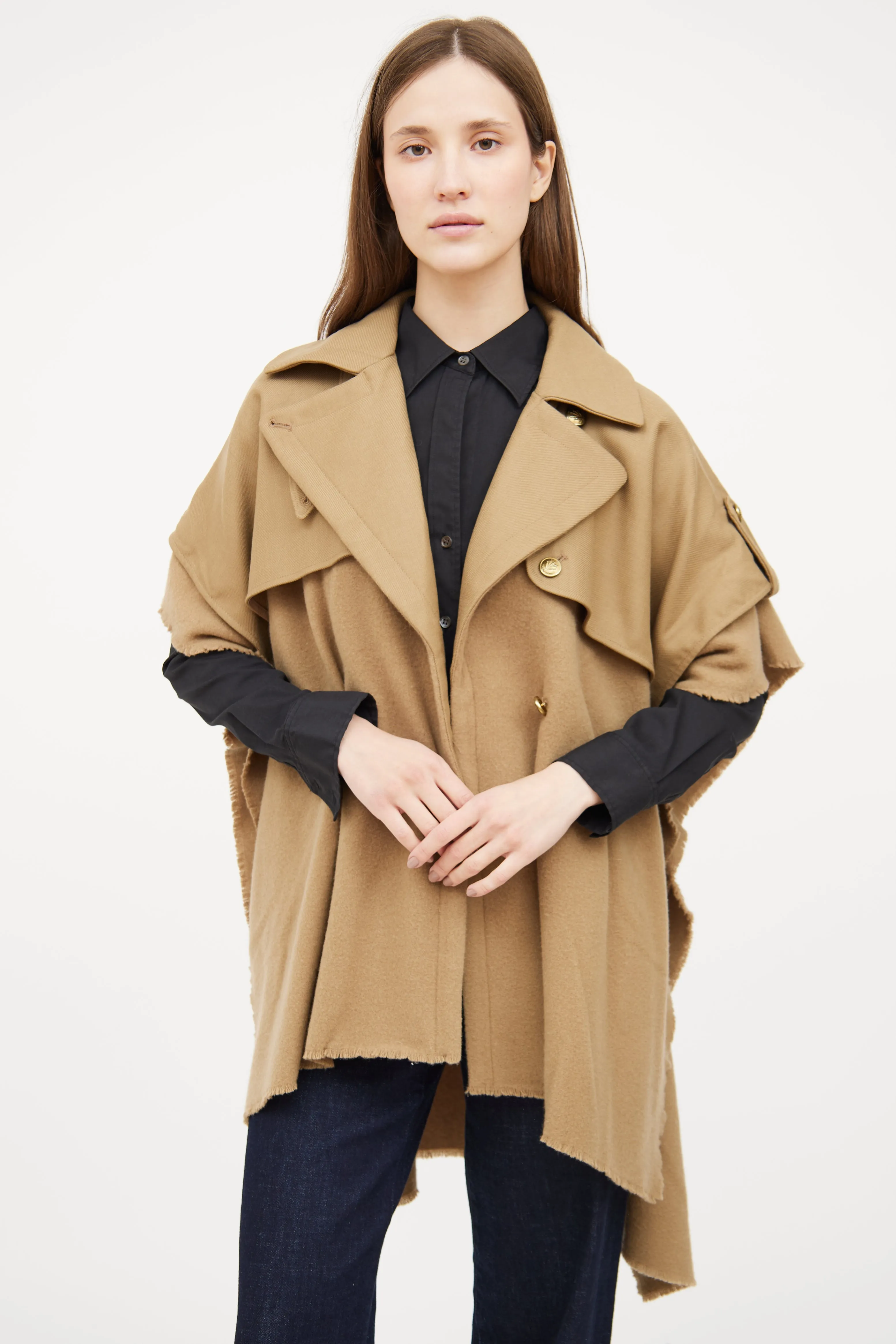 Beige Wool Trench Poncho